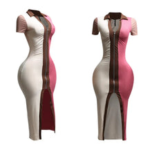 Plus Sized Color Blocked Zipper Dress